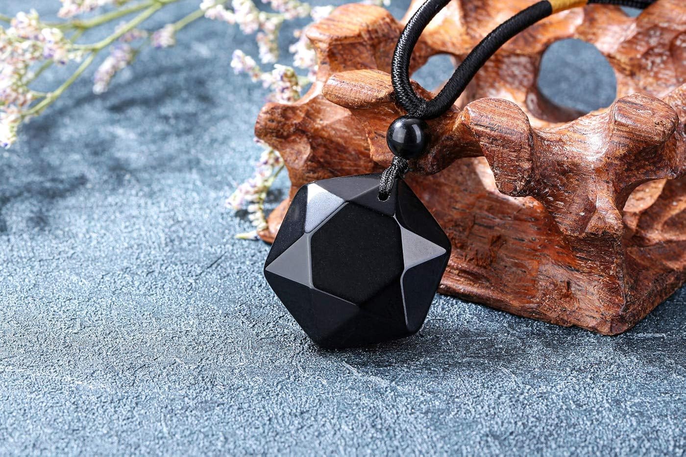 jsdde 黑色黑曜石水晶项链 **六角星宝石吊坠项链女士男士首饰